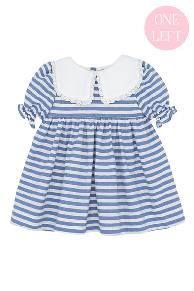 Blue Striped Embroidered Collar Dress