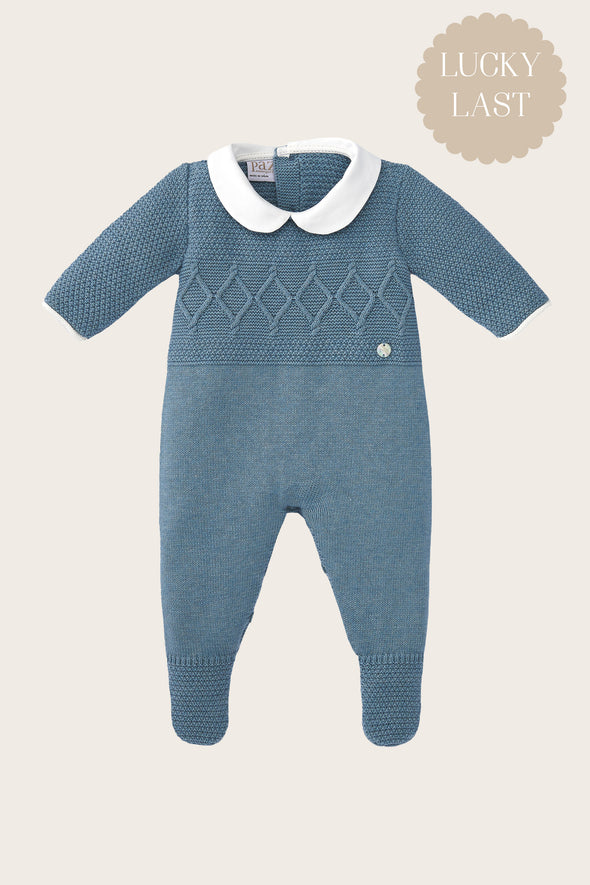 French Blue Knitted Diamond Babysuit