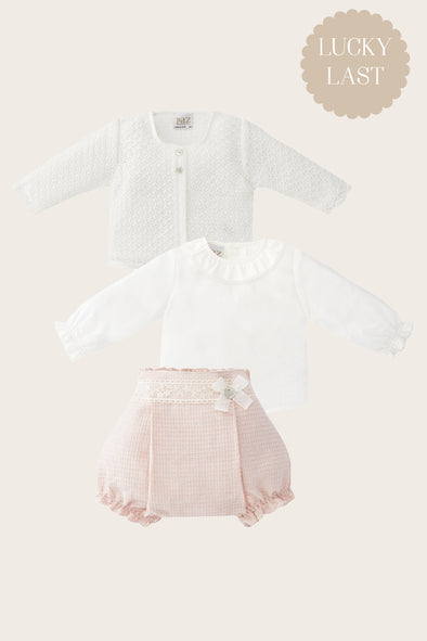 Quilted Lace Bloomer Set with Crochet Cardigan