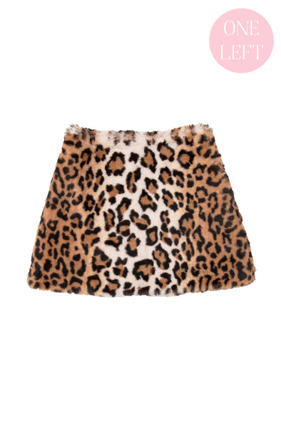 Leopard Faux Fur Mini Skirt