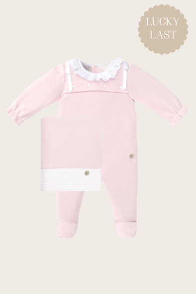 Pink Velour Babysuit and Blanket