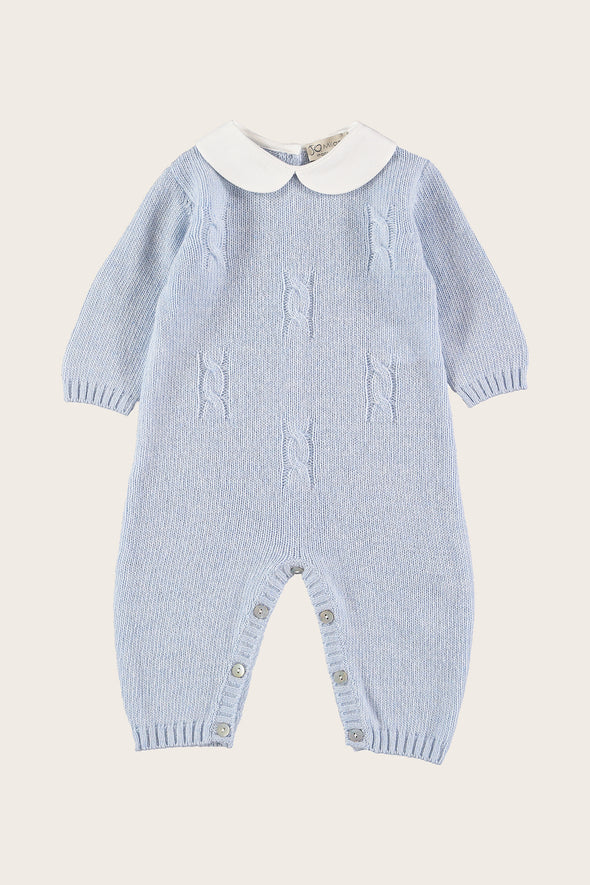 Wool Cashmere Blue Cable Babysuit