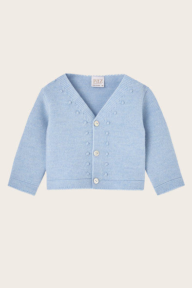 Blue Wool Knitted V-Neck Cardigan