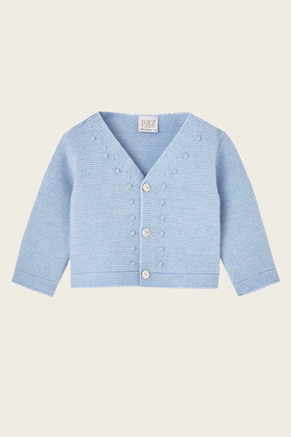 Blue Wool Knitted V-Neck Cardigan