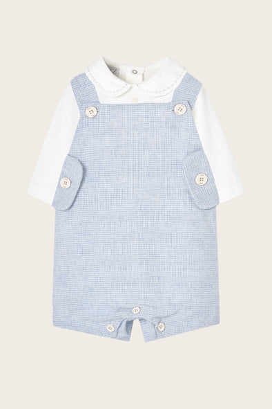 Blue Woven Dungaree and Bodysuit Set