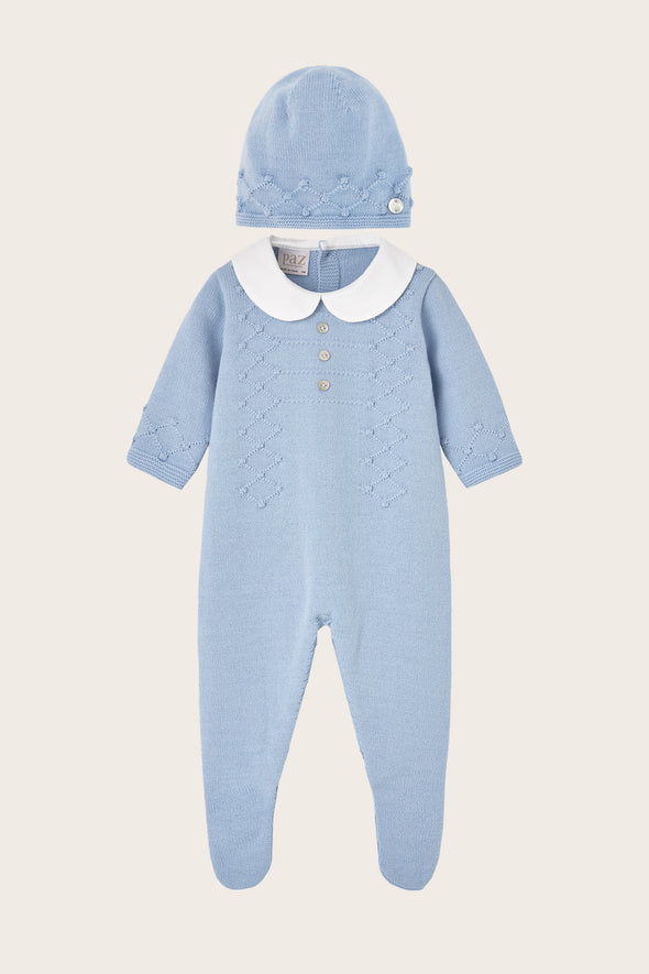 Blue Wool Knitted Two Piece Baby Set