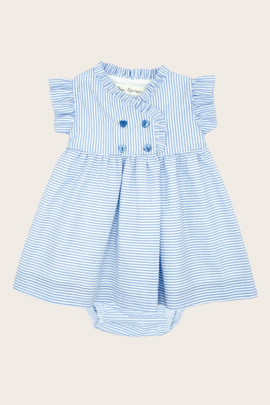 Blue Striped Cross Over Dress and Bloomer Set