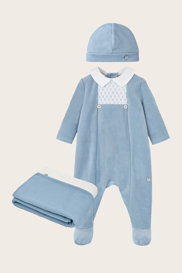 Blue Velvet Three Piece Newborn Set