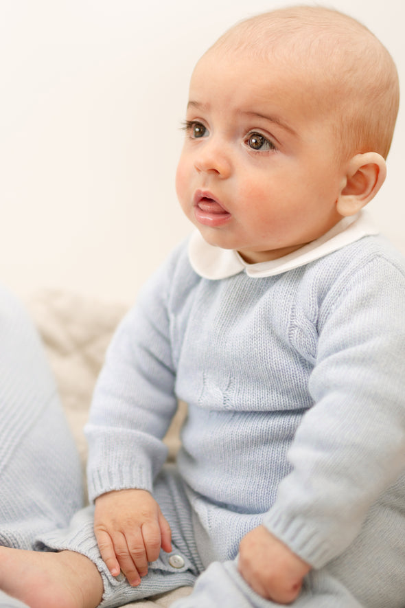 Wool Cashmere Blue Cable Babysuit