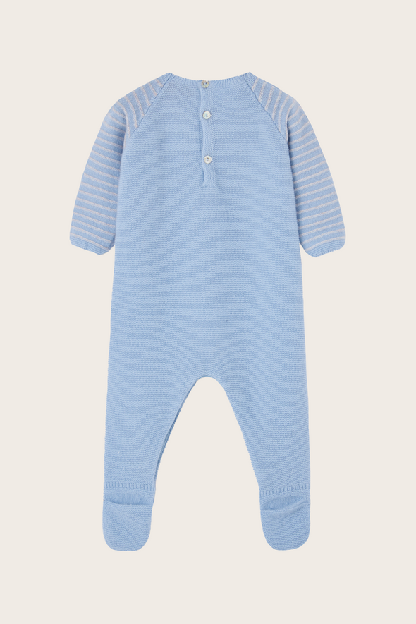 Sky Blue Striped Wool Cashmere Babysuit