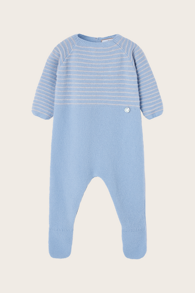 Sky Blue Striped Wool Cashmere Babysuit