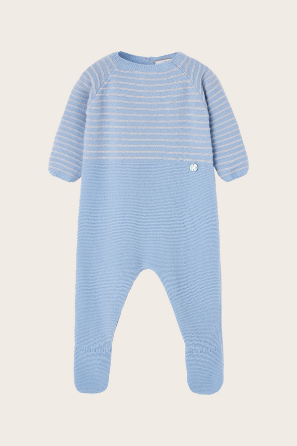 Sky Blue Striped Wool Cashmere Babysuit