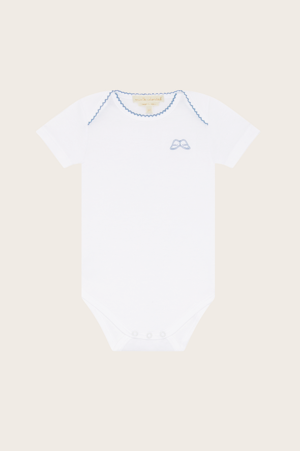Set of 7 Blue Angel Wing Short Sleeve Babysuit