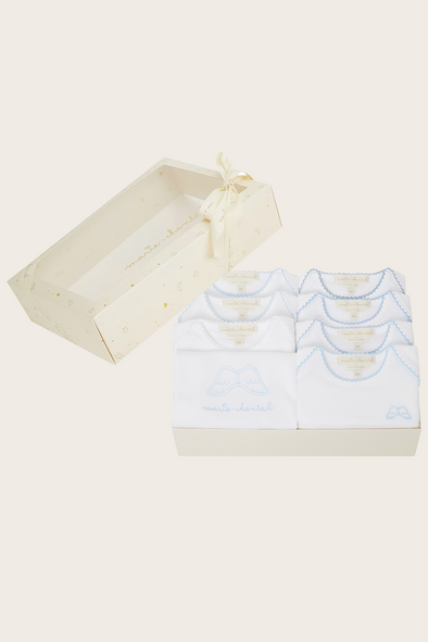 Set of 7 Blue Angel Wing Short Sleeve Babysuit