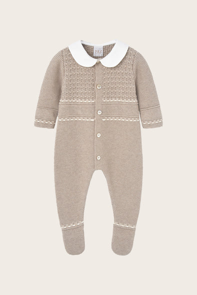 Brown Cotton Cashmere Knitted Babysuit