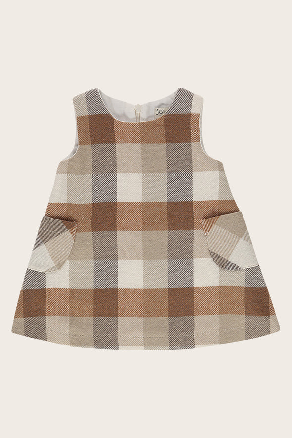 Brown Tonal Check Pinafore Dress