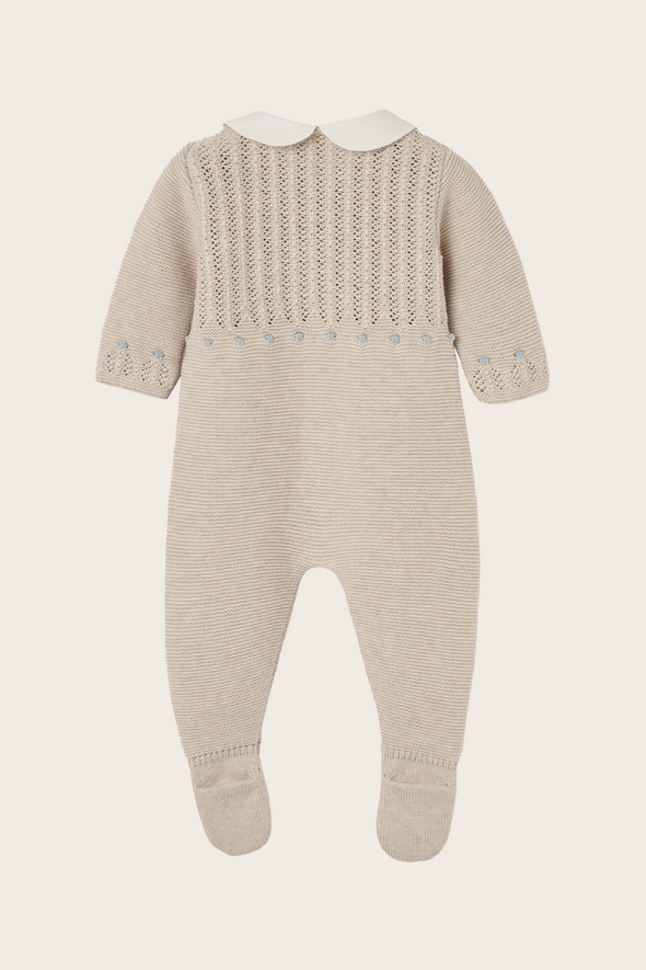 Beige Knitted Cotton Cashmere Babysuit