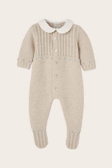 Beige Knitted Cotton Cashmere Babysuit