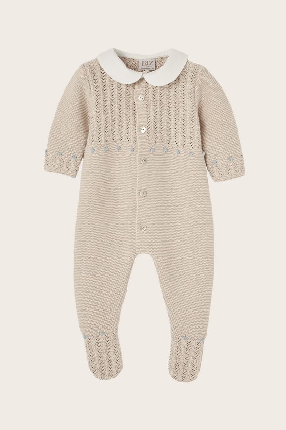 Beige Knitted Cotton Cashmere Babysuit