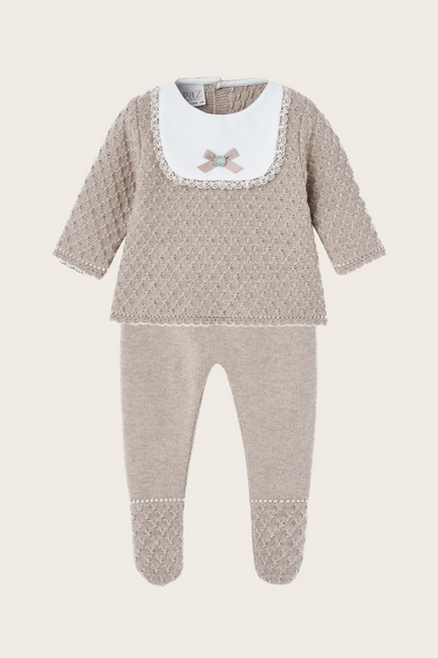 Taupe Cotton Cashmere Diamond Knit Set