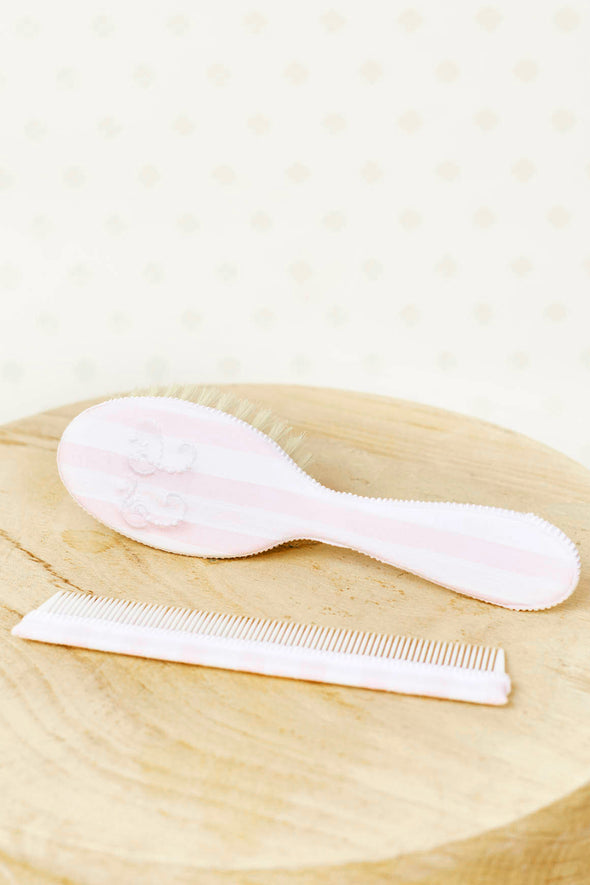 Pink and White Striped Brush and Comb Set