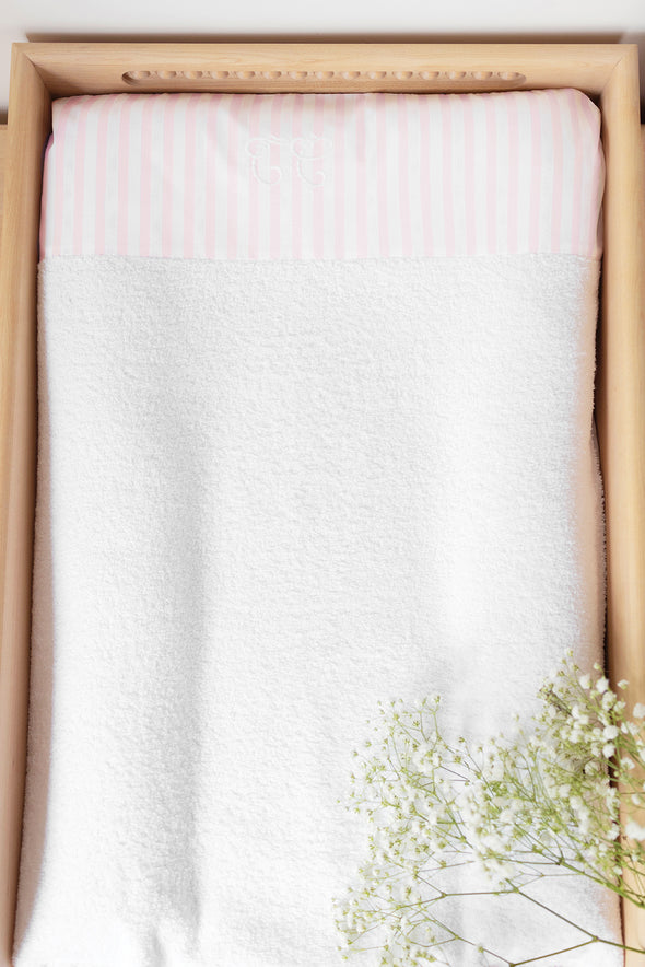 Pink and White Striped Towelling Change Cover
