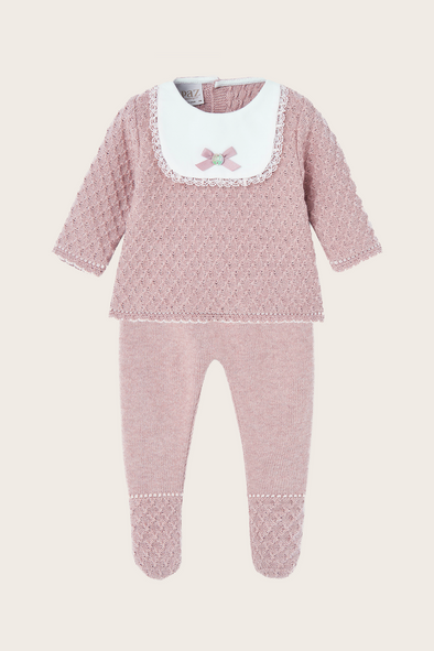 Antique Rose Cotton Cashmere Diamond Knit Set
