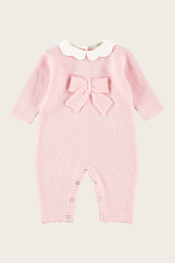 Wool Cashmere Pink Bow Babysuit