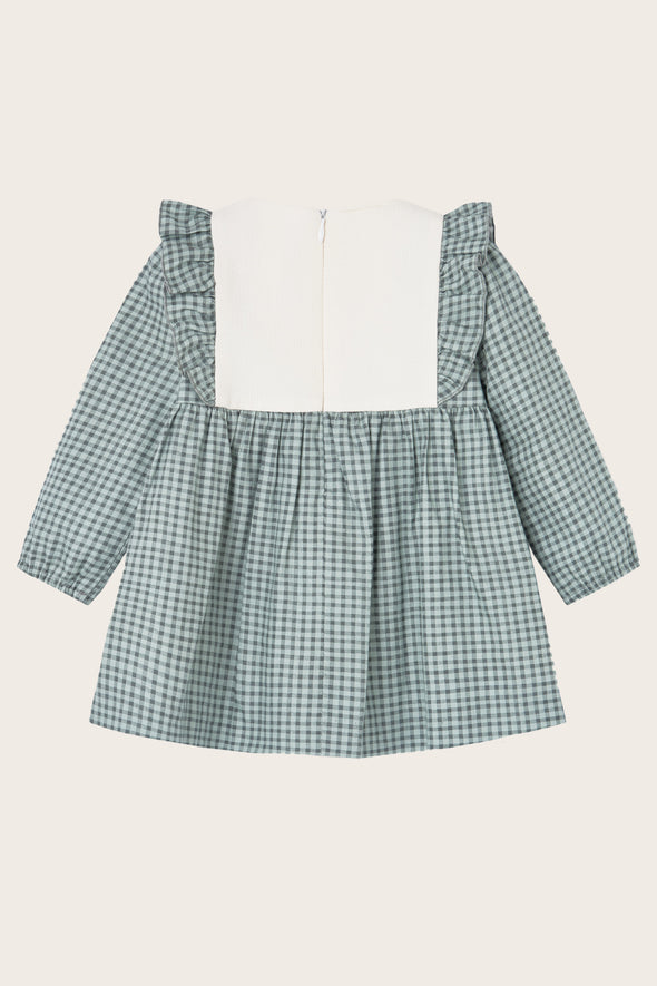 Sage Gingham Flower Embroidered Dress