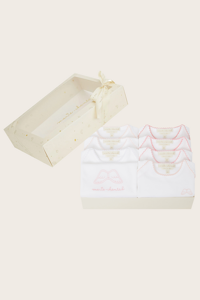 Set of 7 Pink Angel Wing Short Sleeve Babysuit