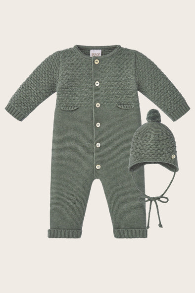 Green Cotton Cashmere Babysuit and Beanie