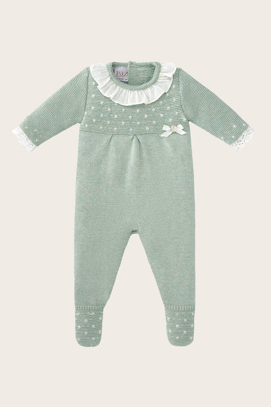 Mint Green Knitted Cotton Cashmere Babysuit