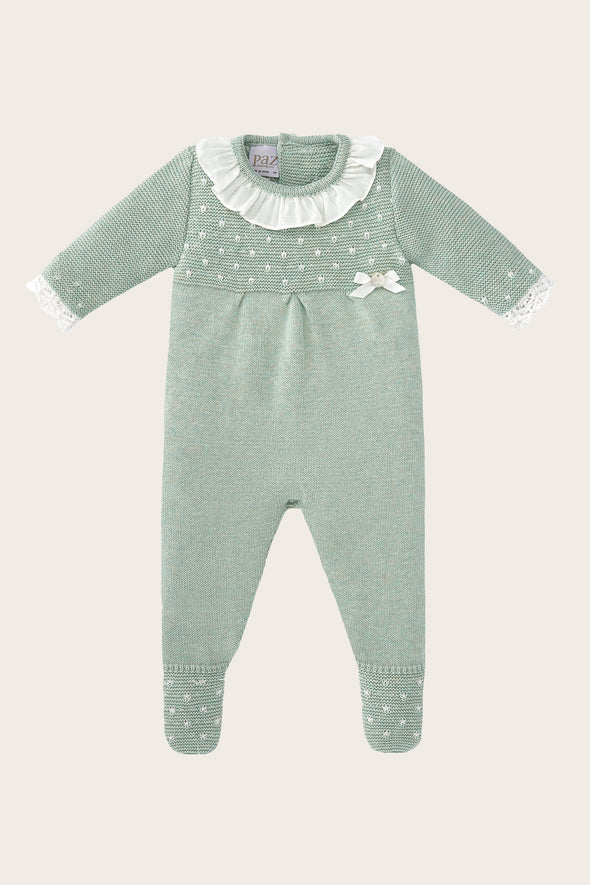 Mint Green Knitted Cotton Cashmere Babysuit