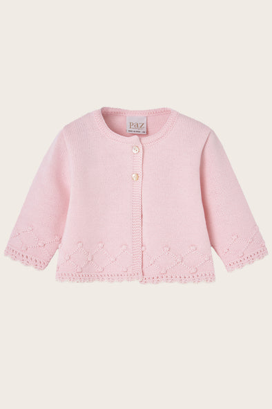 Pink Wool Knitted Diamond Cardigan