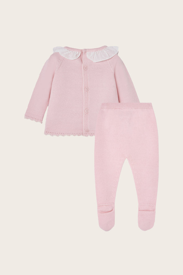 Pink Wool Knitted Three Piece Baby Set