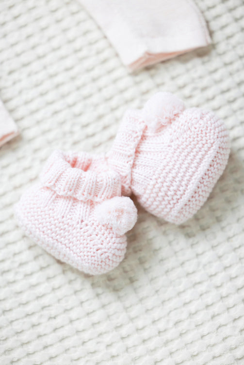 Pink Knitted Pom Pom Booties