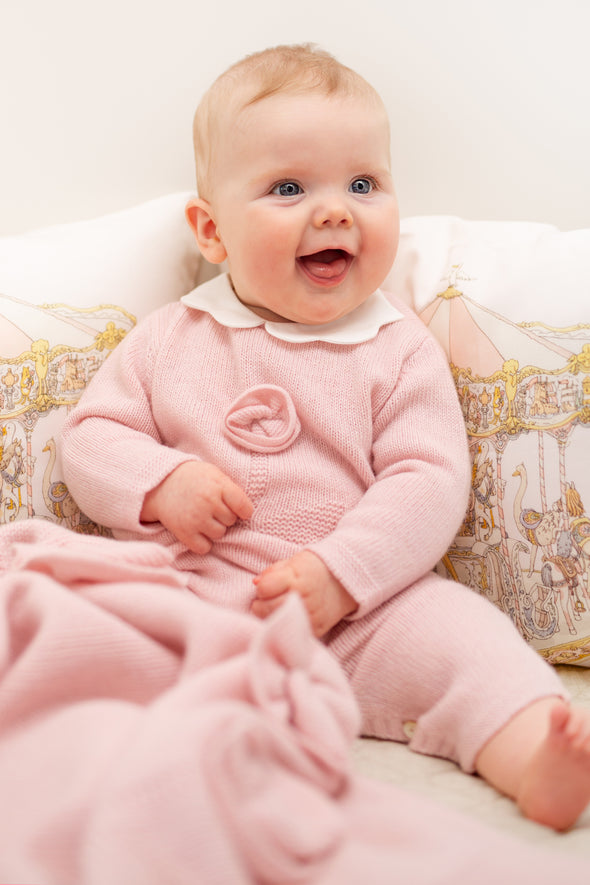 Wool Cashmere Pink Rose Babysuit