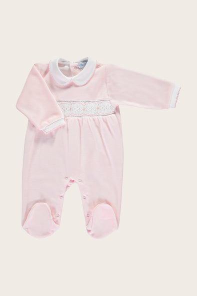 Pink Velour Smocked Rose Babysuit