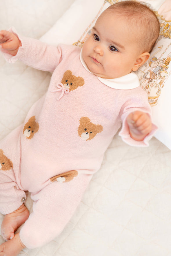 Wool Cashmere Pink Teddy Babysuit