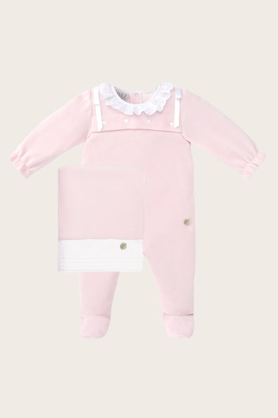 Pink Velour Babysuit and Blanket