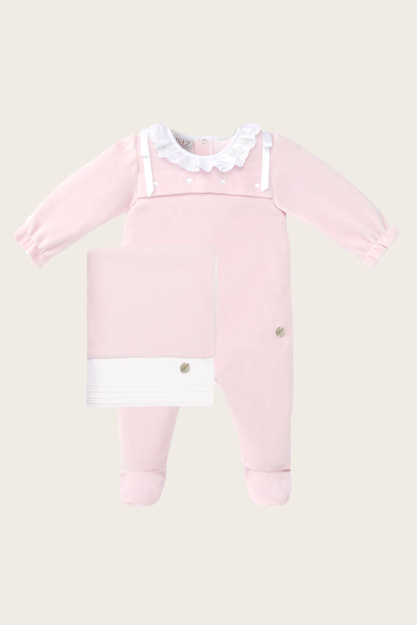 Pink Velour Babysuit and Blanket