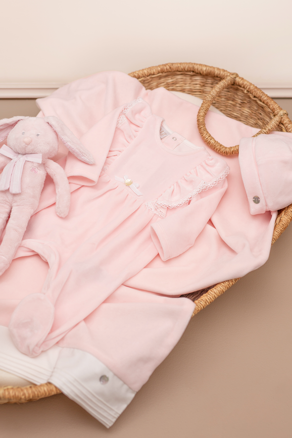 Pink Velour Three Piece Newborn Set