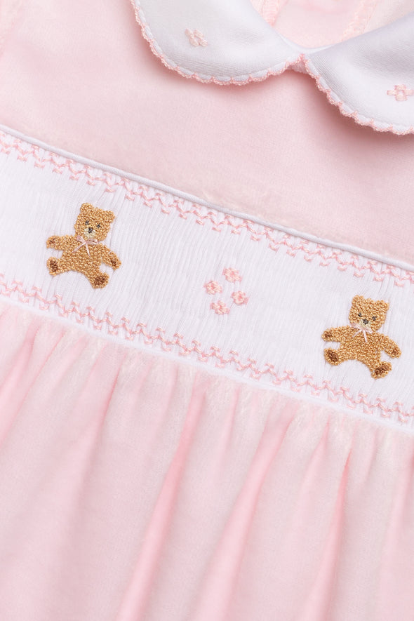 Pink Velour Smocked Nursery Bear Babysuit