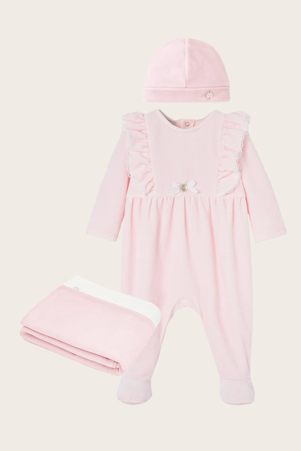 Pink Velvet Three Piece Newborn Set