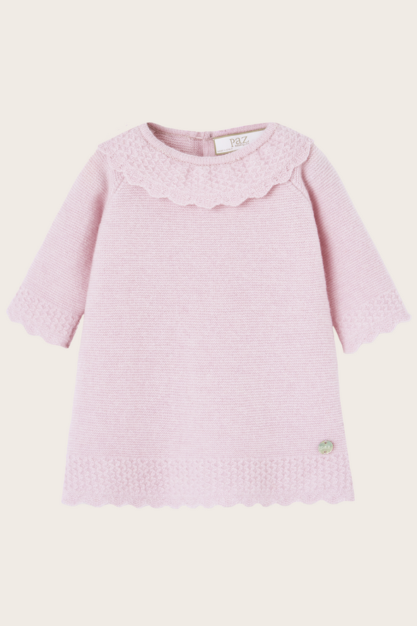 Blush Mauve Wool Cashmere Scalloped Dress