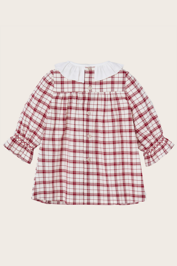 Red Check Smocked Dress with Velvet Bow