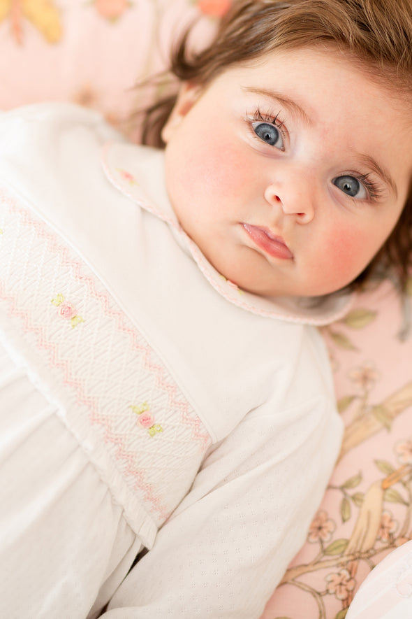 Smocked Frill Rose Pointelle Babysuit