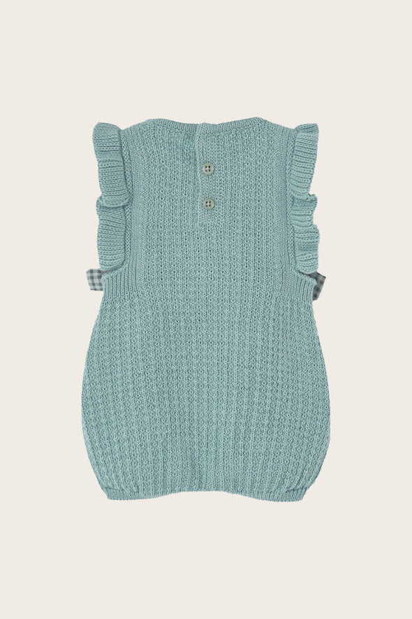 Sage Knitted Embroidered Bubble and Frill Blouse