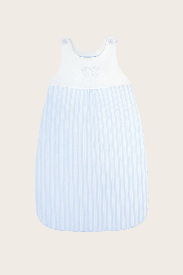 Blue and White Striped Sleeping Bag