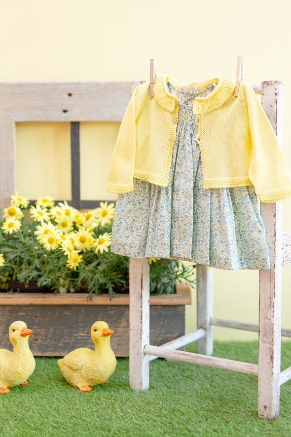 Floral Smocked Dress and Cardigan